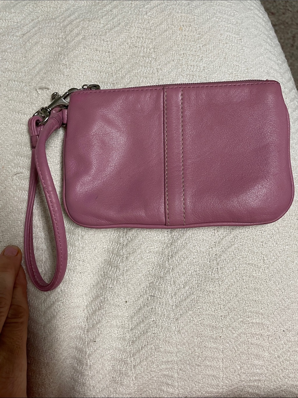 Pink Leather Wristlet Clutch with Detachable Strap